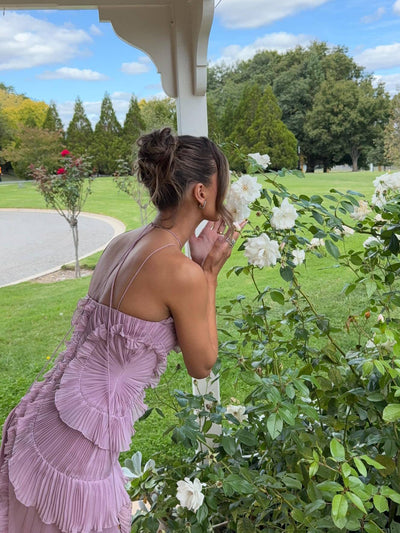 Halter Neck Plissé Backless Dress