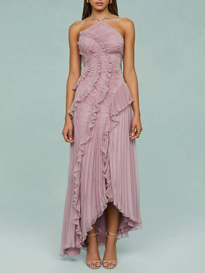 Halter Neck Plissé Backless Dress