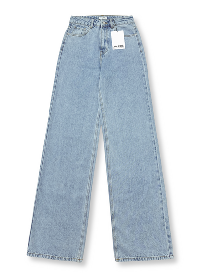 Högmidjade jeans med extra vida ben i klassisk blå (lång modell)