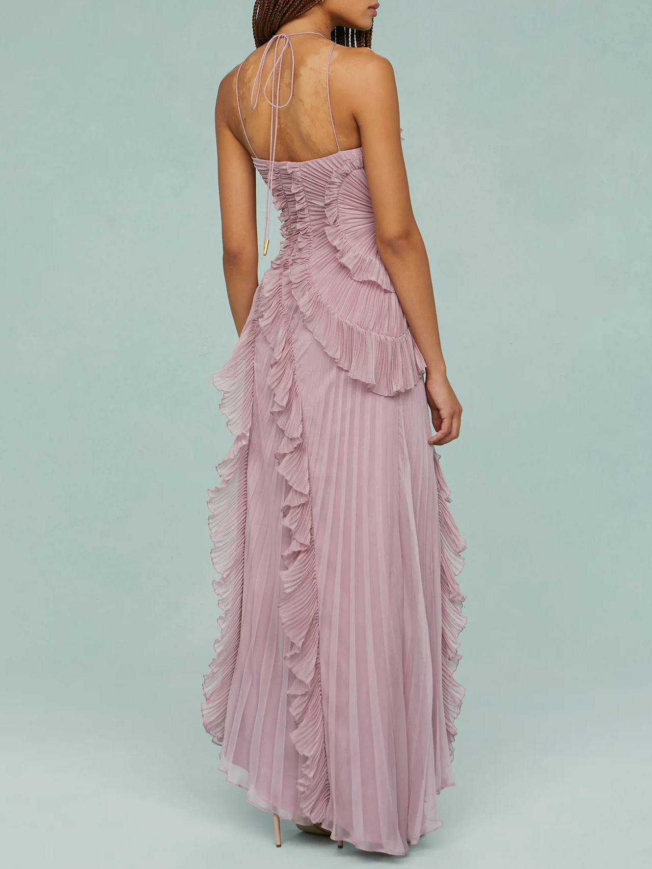 Halter Neck Plissé Backless Dress