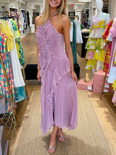 Halter Neck Plissé Backless Dress