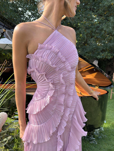 Halter Neck Plissé Backless Dress