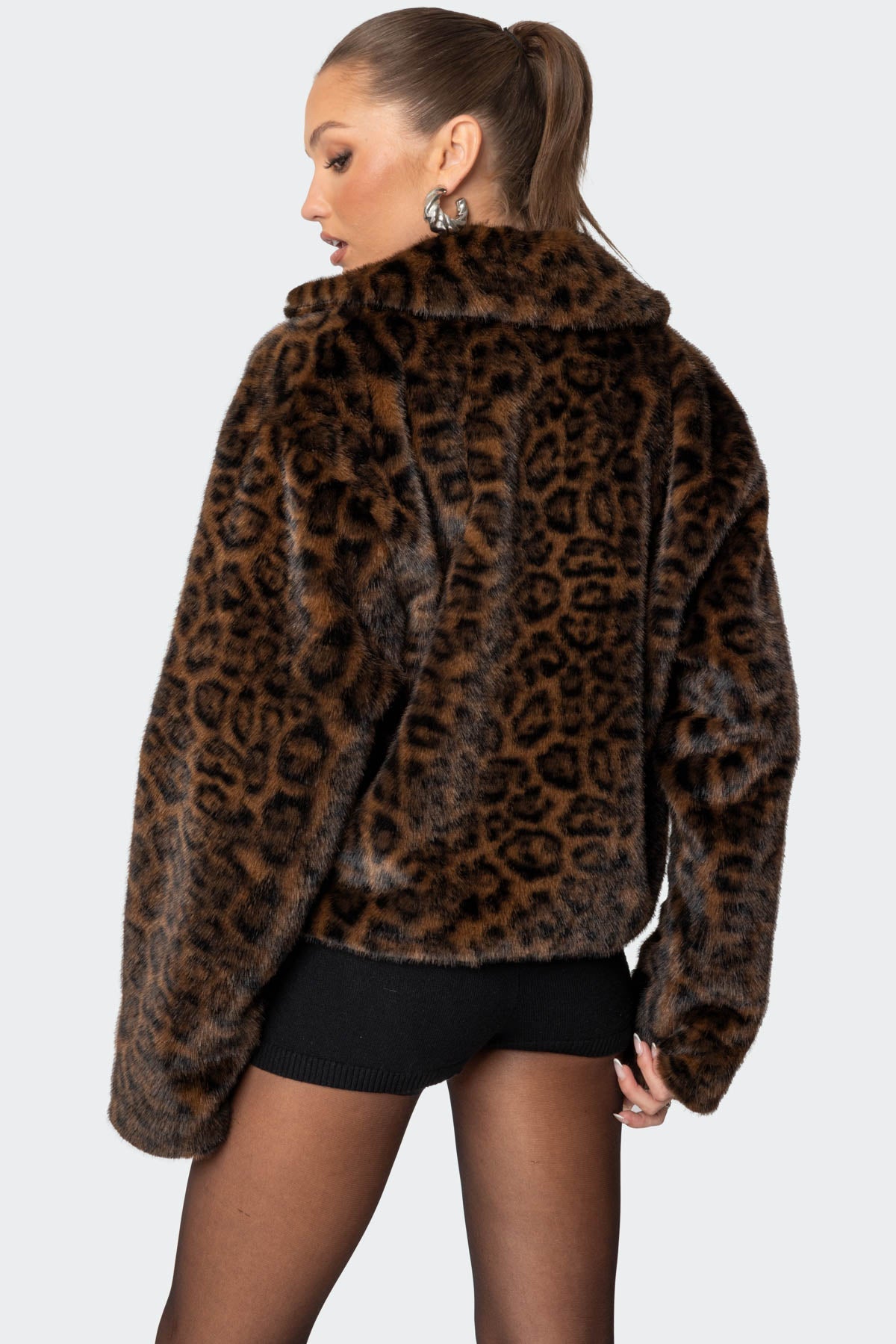 Women's Leopard Print Faux Fur Jacket
