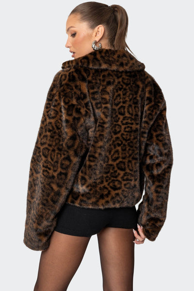 Women's Leopard Print Faux Fur Jacket
