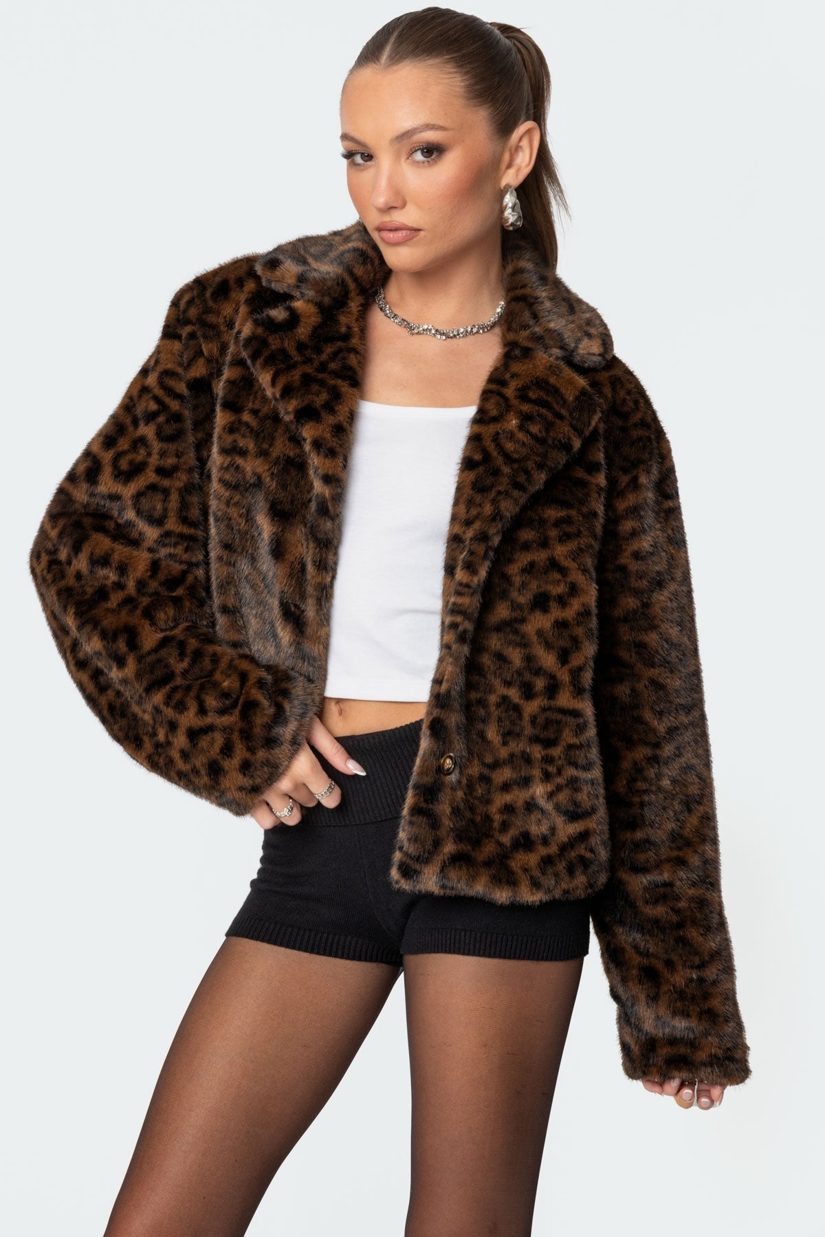 Women's Leopard Print Faux Fur Jacket