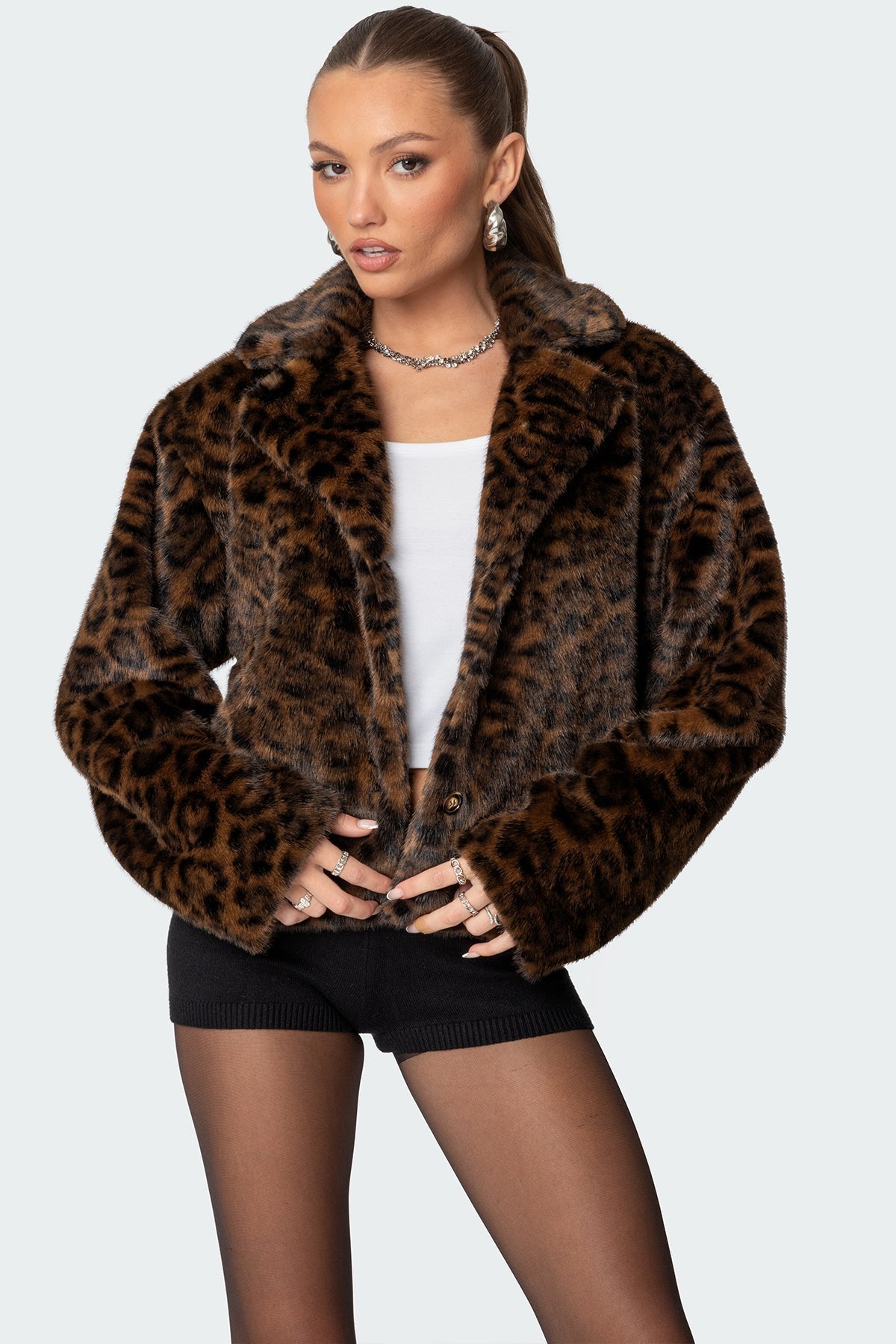 Women's Leopard Print Faux Fur Jacket