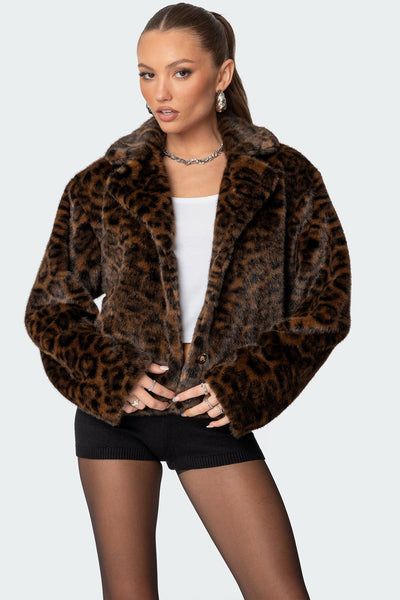 Women's Leopard Print Faux Fur Jacket
