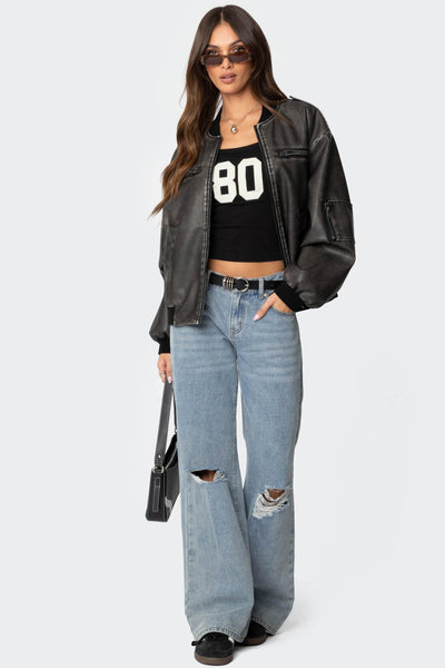 Tvättad läderjacka i premiumkvalitet