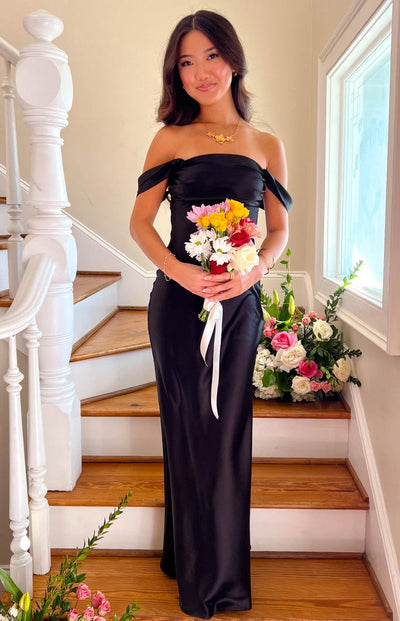 Elegant Black Off-Shoulder Maxi Dress by Ella