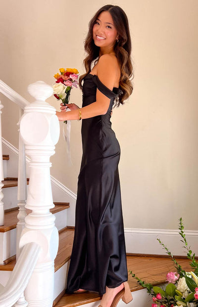 Elegant Black Off-Shoulder Maxi Dress by Ella