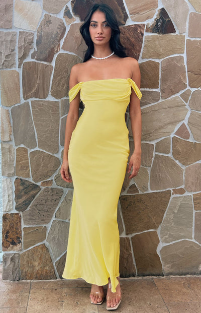 Ella Light Yellow Off-Shoulder Formal Maxi Dress
