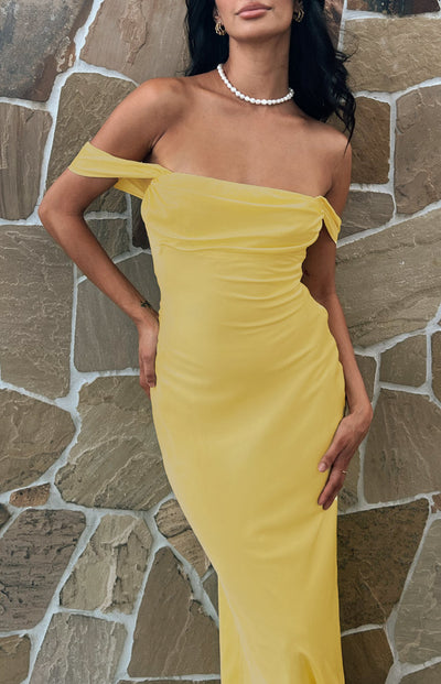 Ella Light Yellow Off-Shoulder Formal Maxi Dress