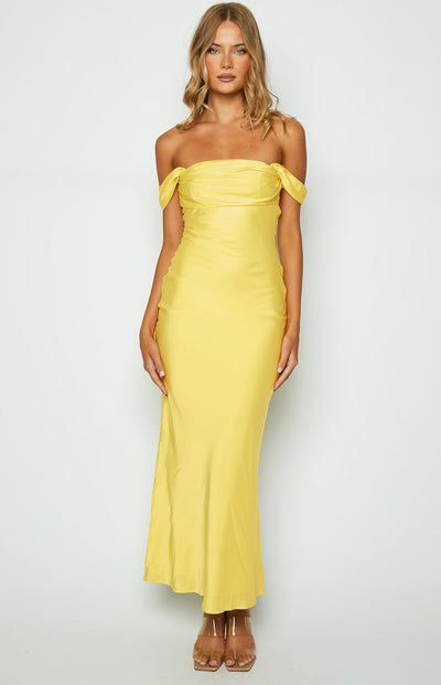 Ella Light Yellow Off-Shoulder Formal Maxi Dress