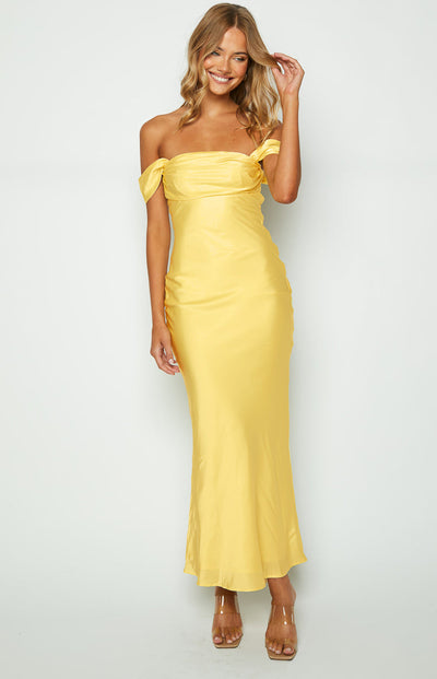 Ella Light Yellow Off-Shoulder Formal Maxi Dress