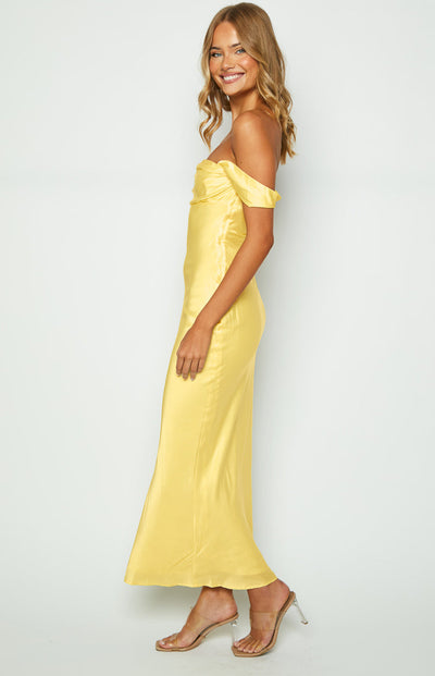Ella Light Yellow Off-Shoulder Formal Maxi Dress
