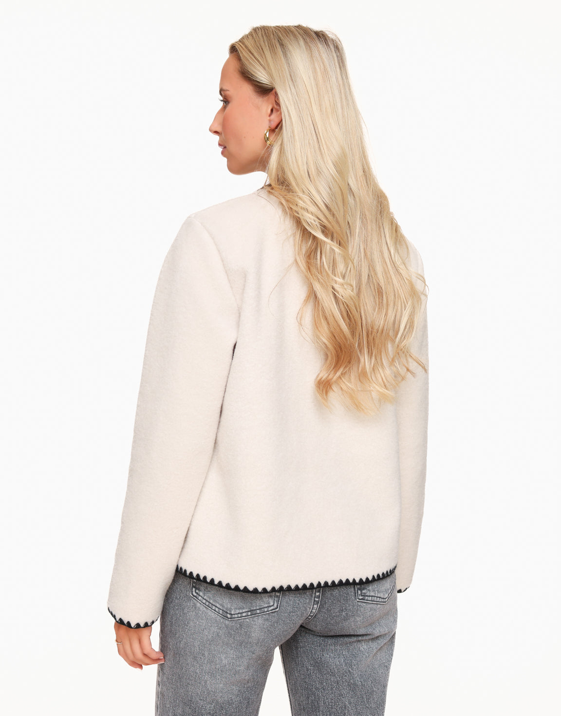 Creme Fleecejacka med Guldknappar