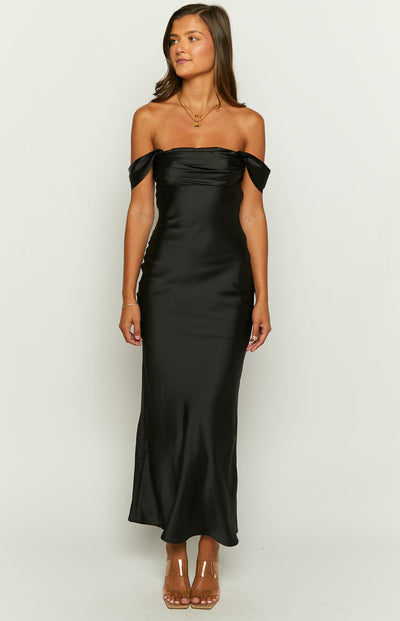 Elegant Black Off-Shoulder Maxi Dress by Ella
