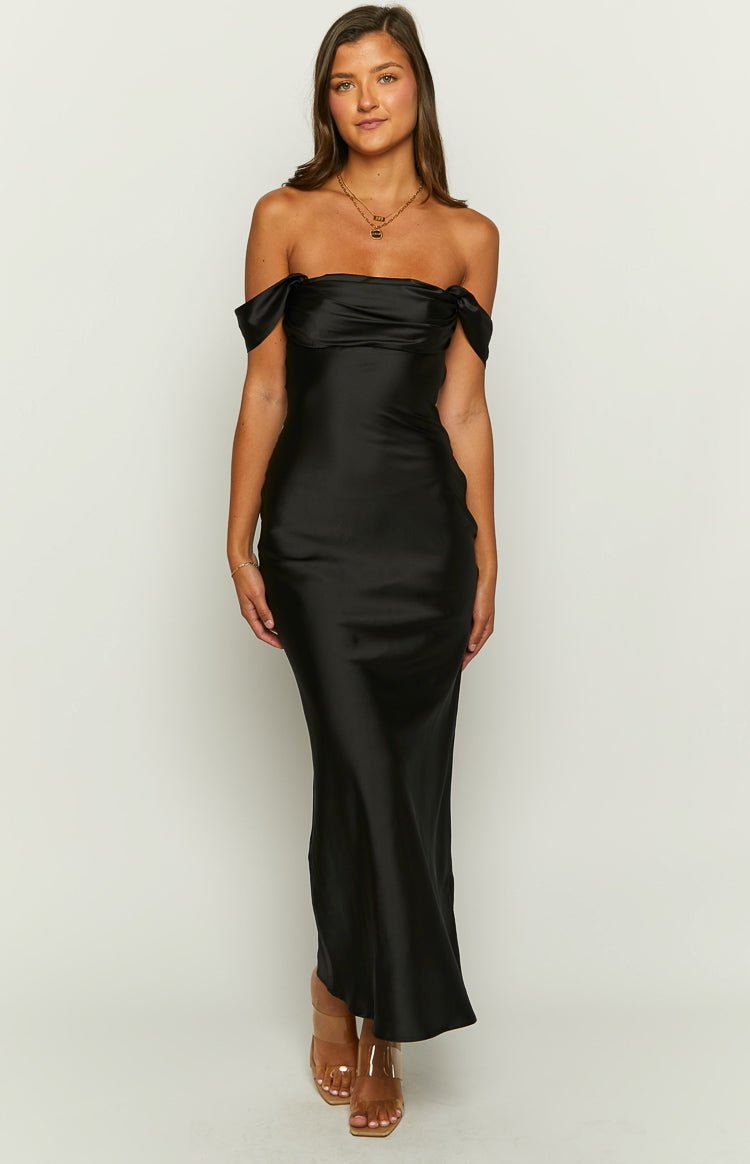 Elegant Black Off-Shoulder Maxi Dress by Ella