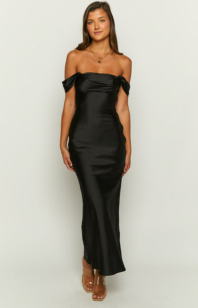 Elegant Black Off-Shoulder Maxi Dress by Ella