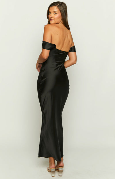Elegant Black Off-Shoulder Maxi Dress by Ella
