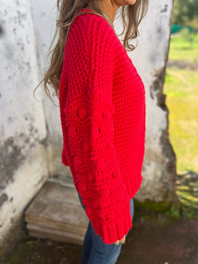 Kvinnors Långärmad V-ringad Stickad Kofta för Hösten