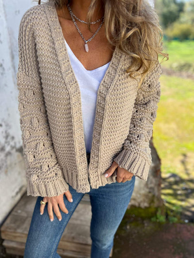 Kvinnors Långärmad V-ringad Stickad Kofta för Hösten