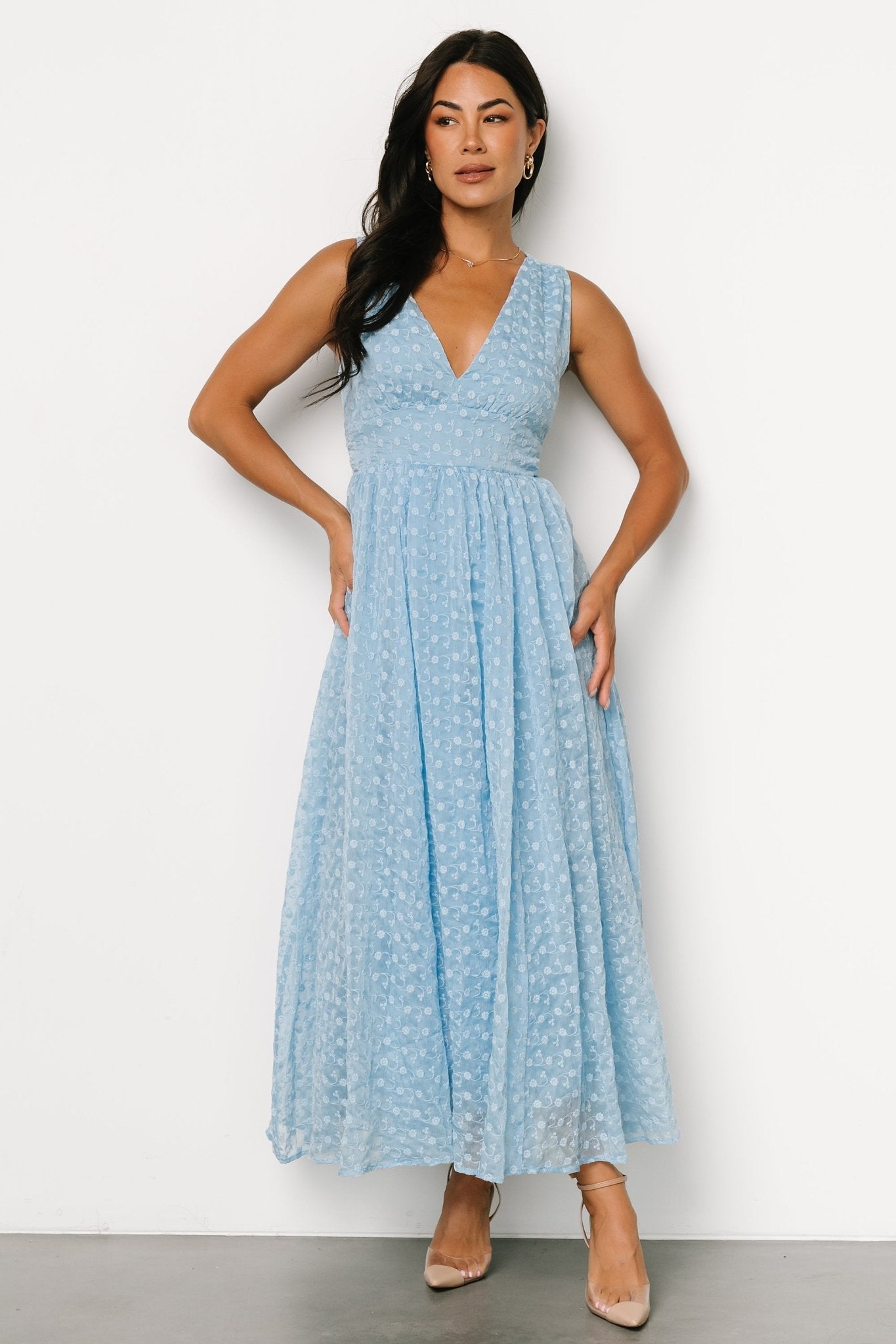 Thalia Embroidered Midi Tank Dress | Blue